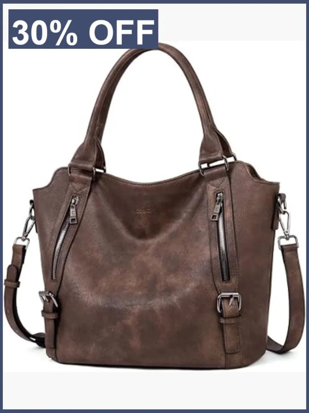 Large Hobo Bag with Multiple Pockets, Vegan Leather, Adjustable Strap
